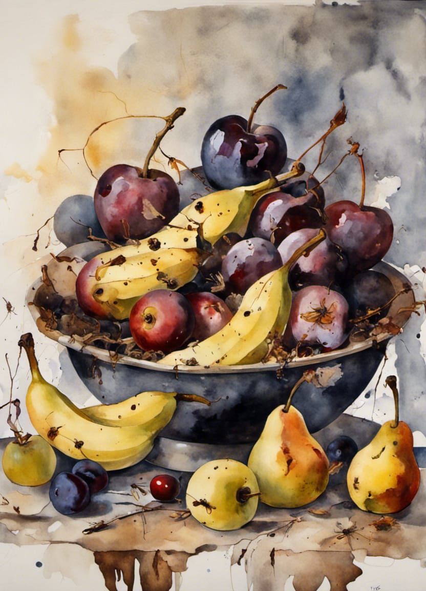 Still life with rotten fruits
