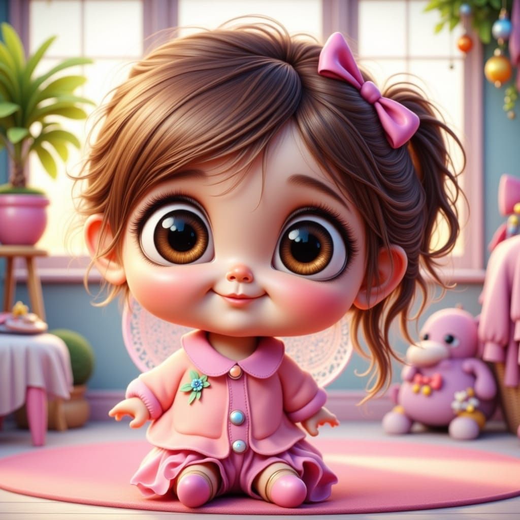 Cute Child with Big Eyes and Pink Outfit