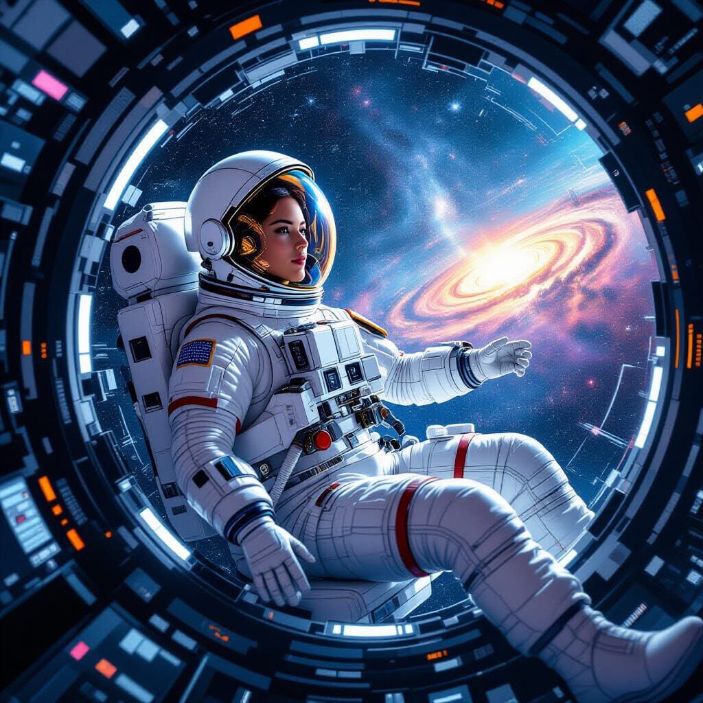Astronaut in Spaceship, Hyperrealistic Neo-Impressionist Pai...