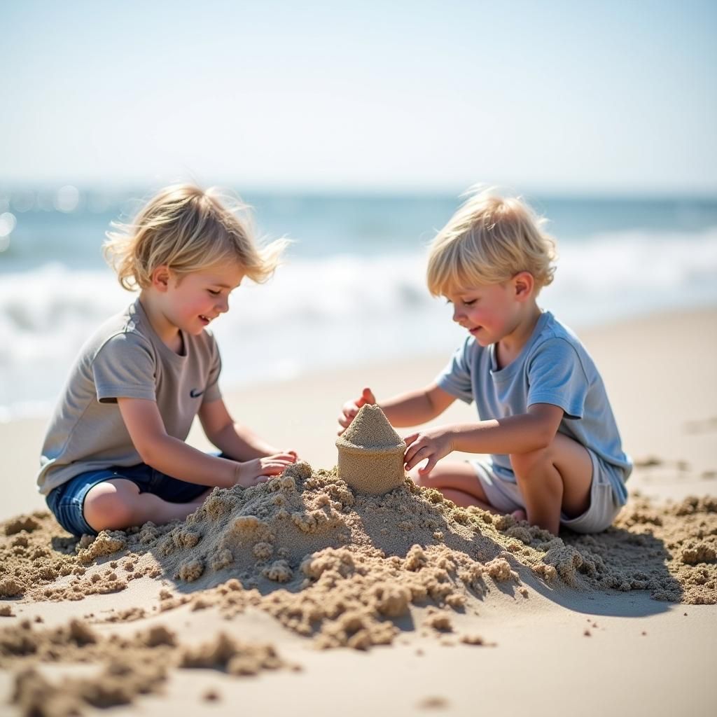 Toddler Boys Build Sandcastles at Cape Hatteras