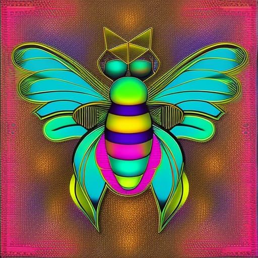 Pretty Bee on Honeycomb in Zentangle Style
