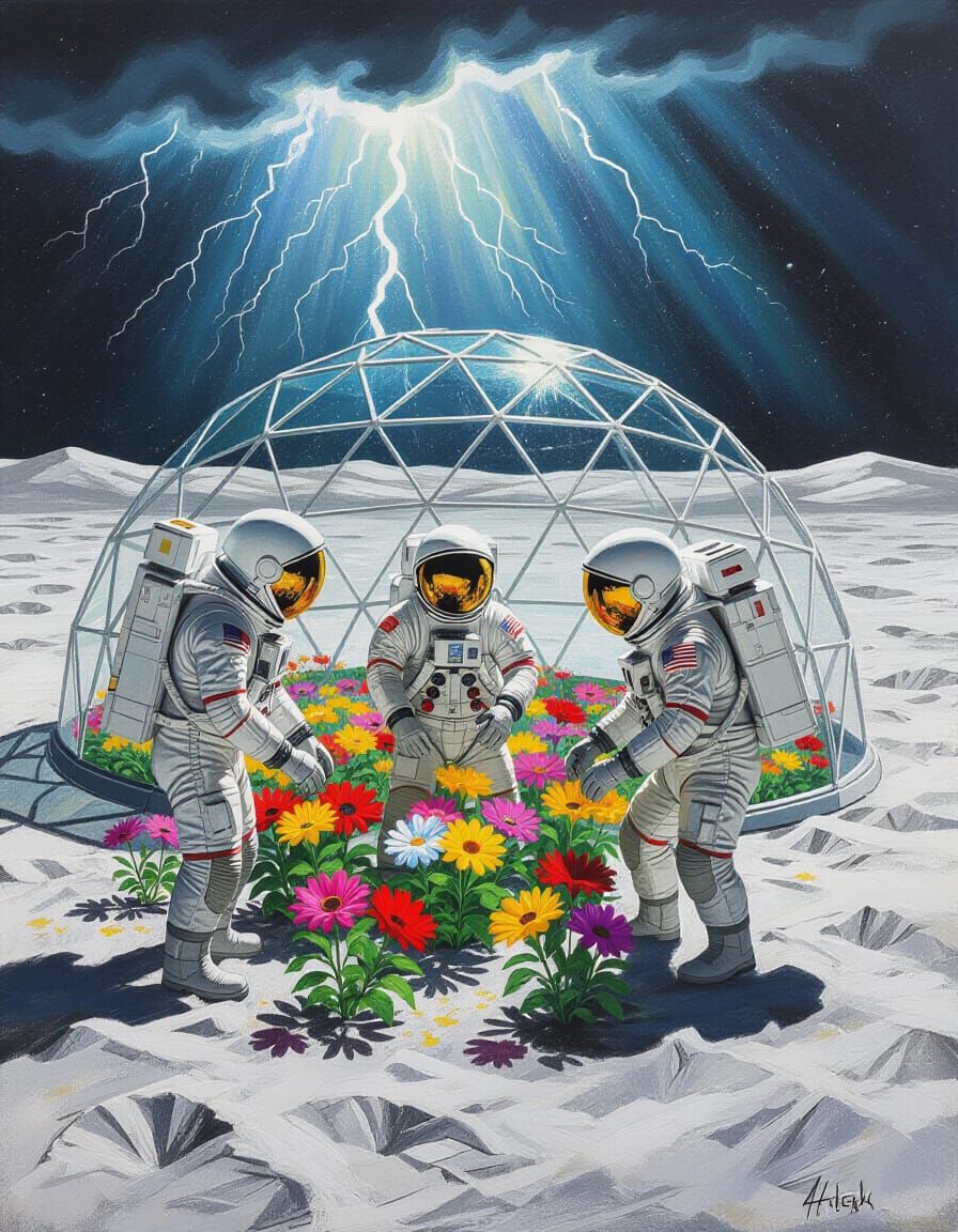 Astronauts Garden Lunar Dome in Chalk Art Style