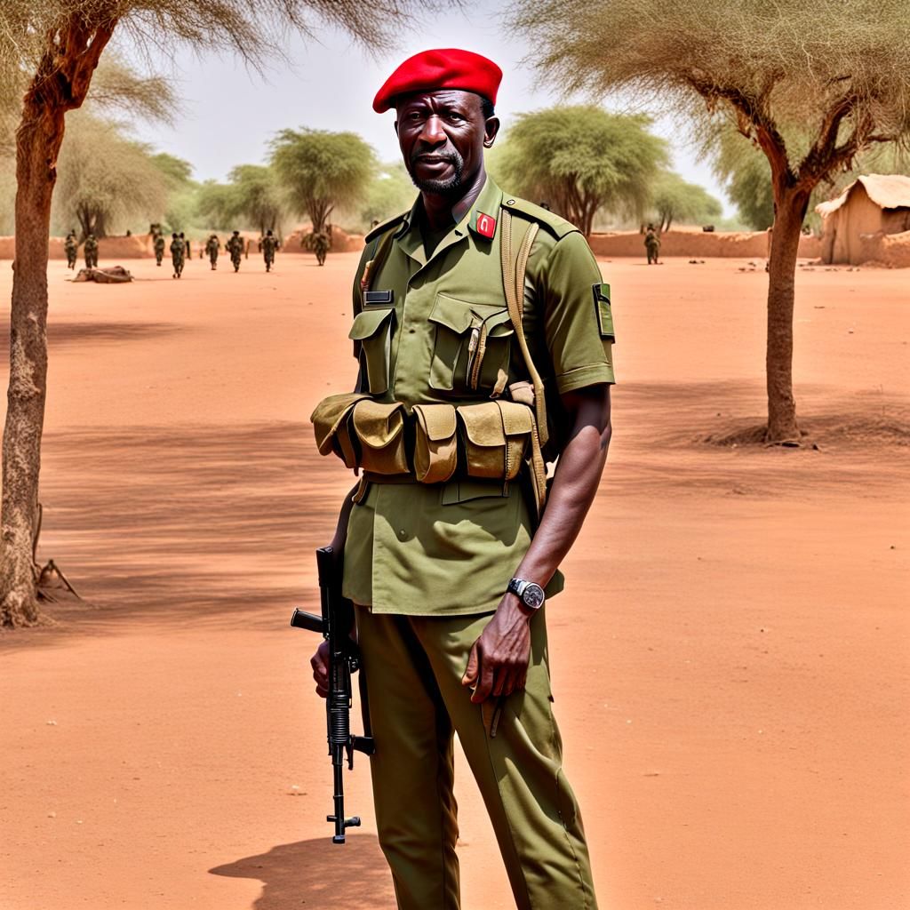 Ibrahim Traoré, African Military Leader in Red Beret