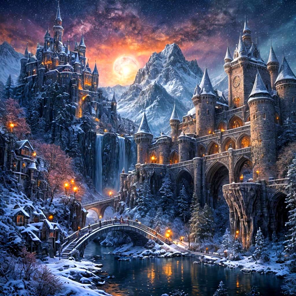Epic Dark Fantasy Castle Under Starry Sky