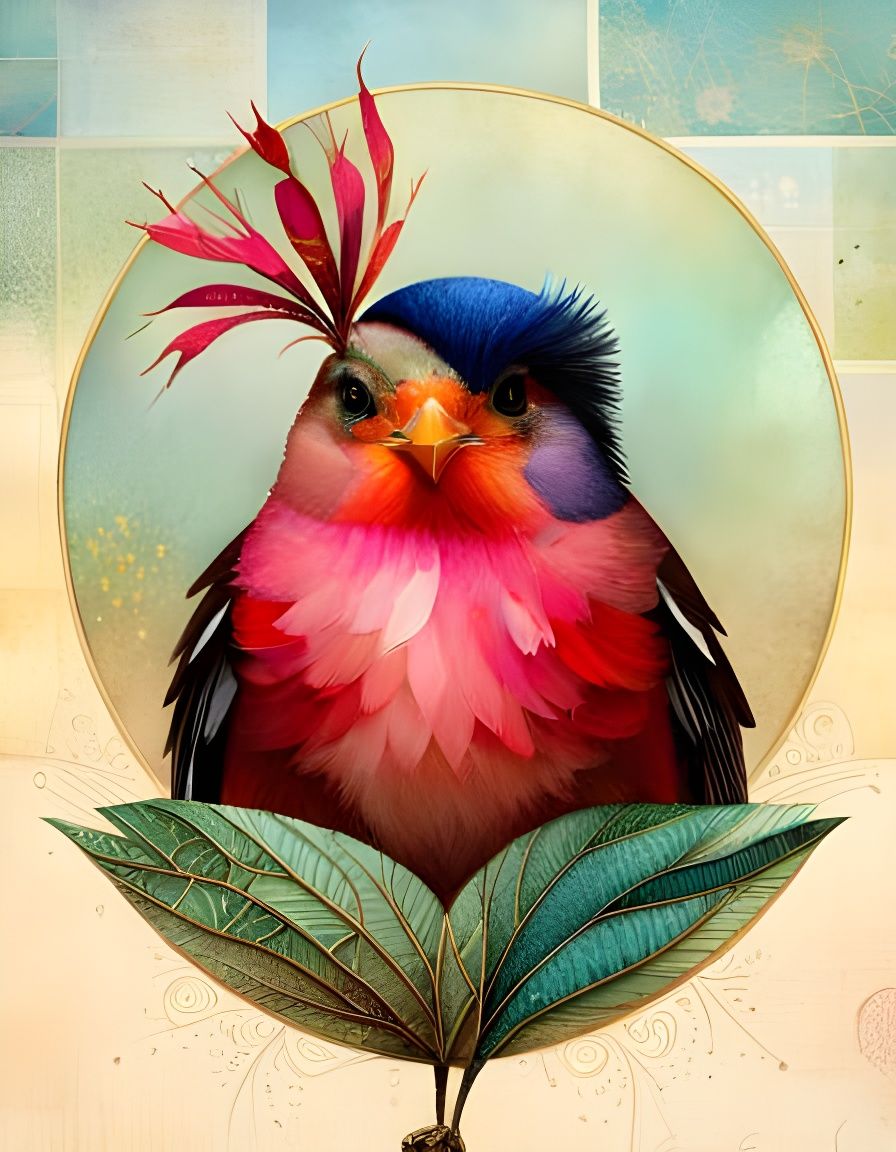 Cute Pink Robin with punk-featherstyle