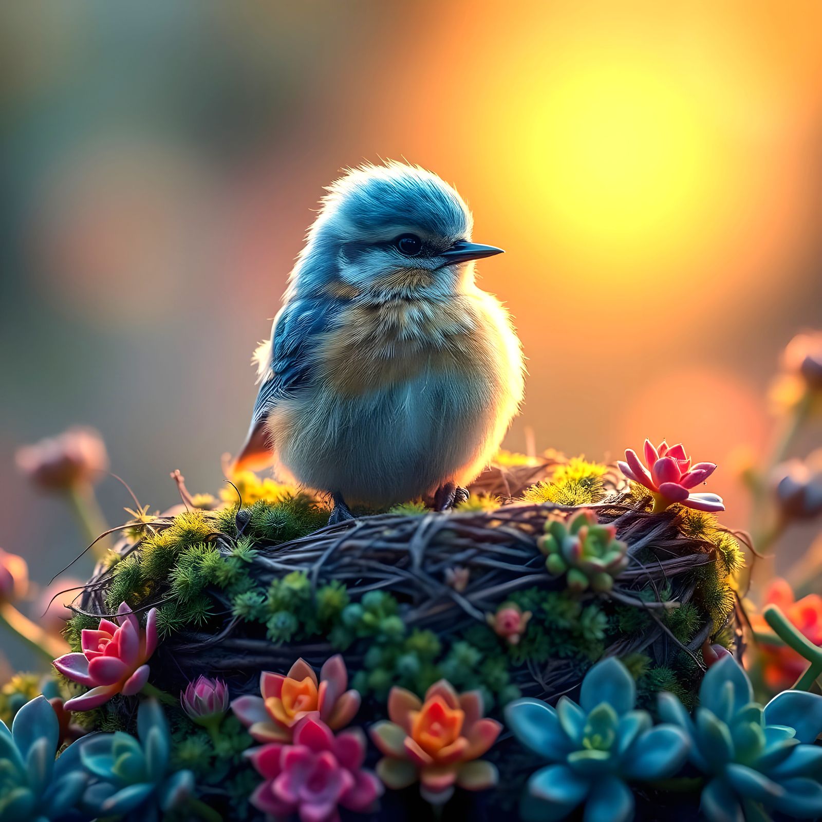 Bluebird and succulents
