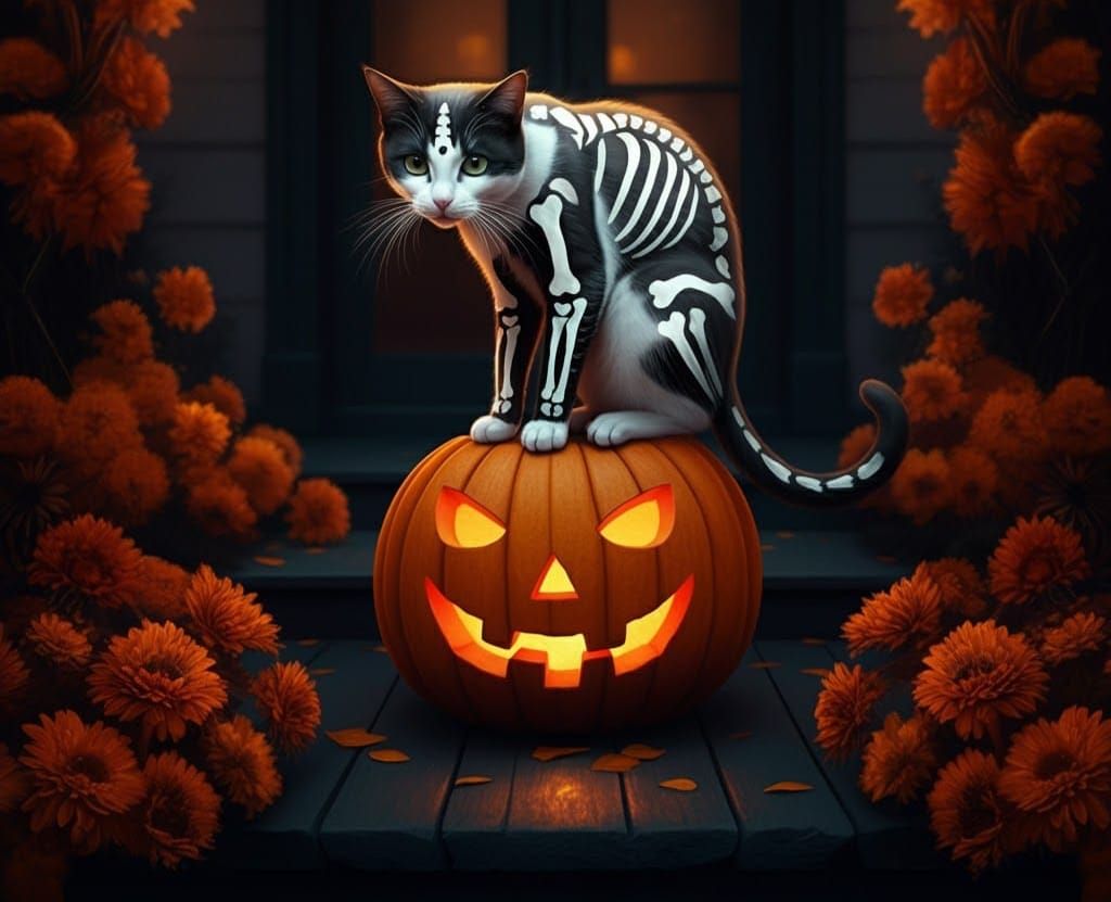 White Cat with Halloween Body Paint