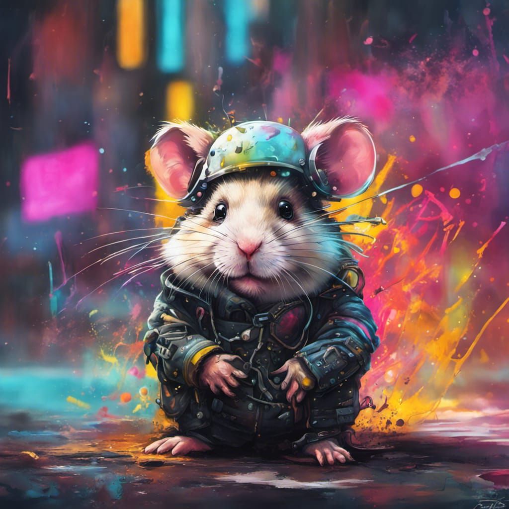 Fluffy Cyberpunk Hamster Graffiti Art