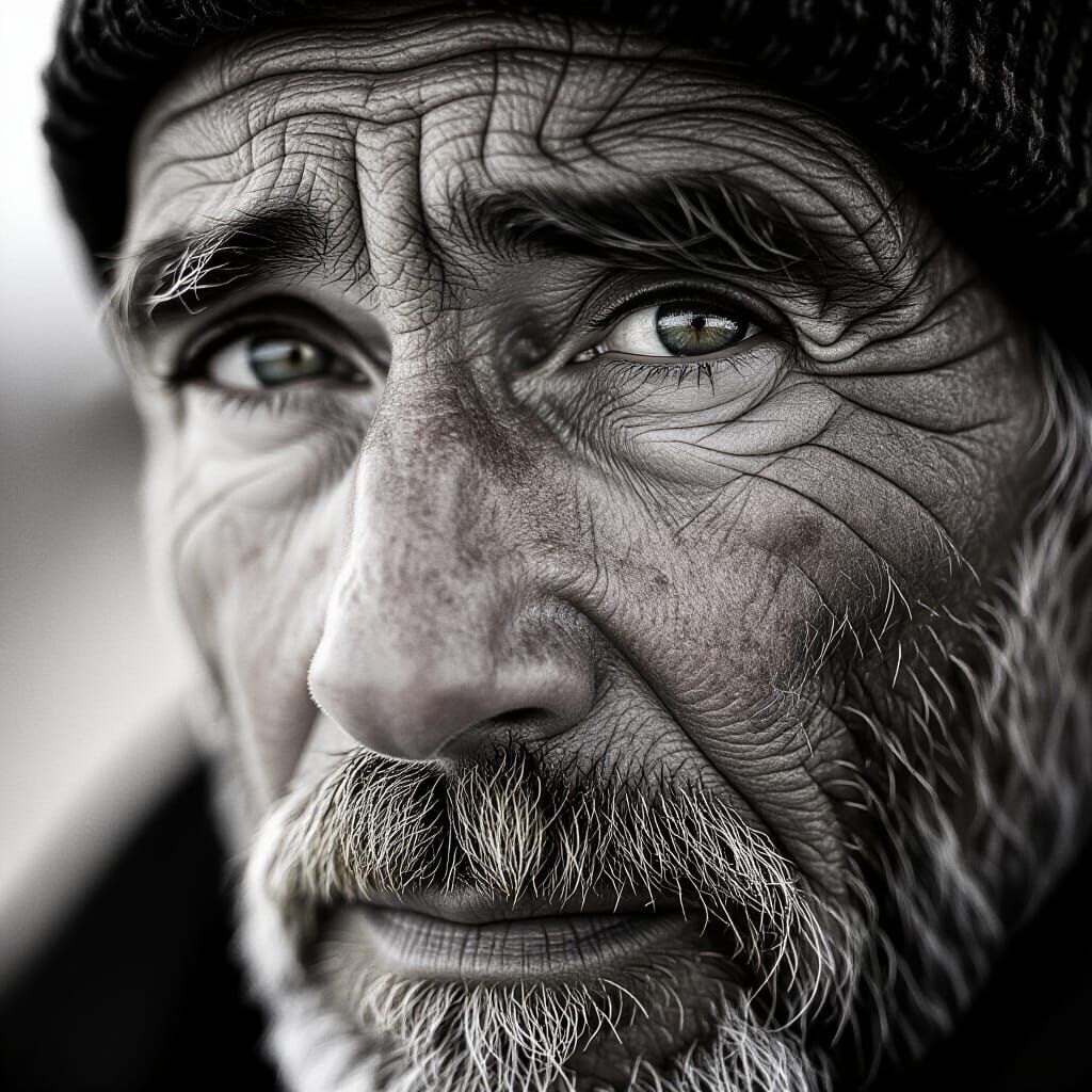 Contemplative Face in Black and White Film Style