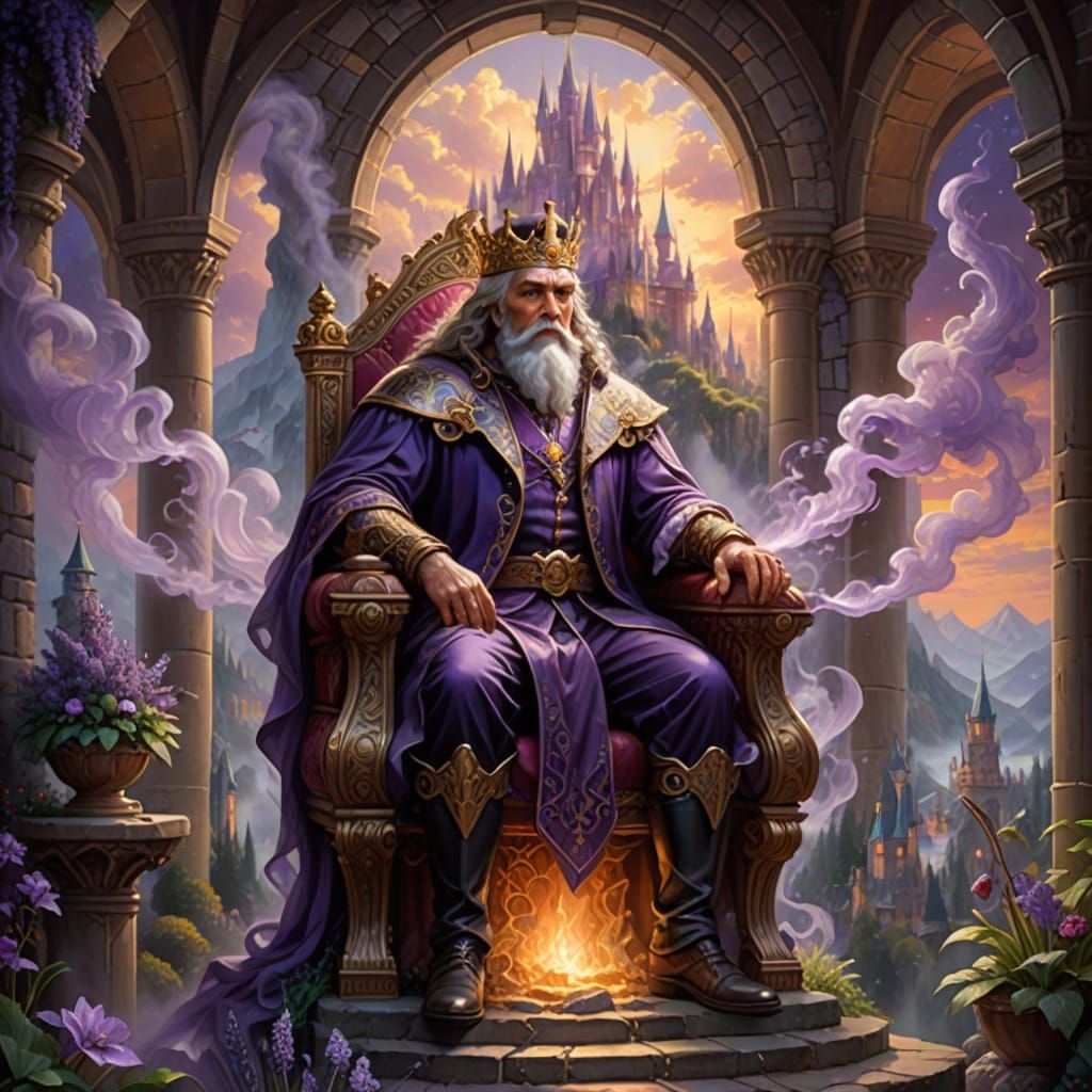 Surreal Amethyst King in Dreamlike Landscape