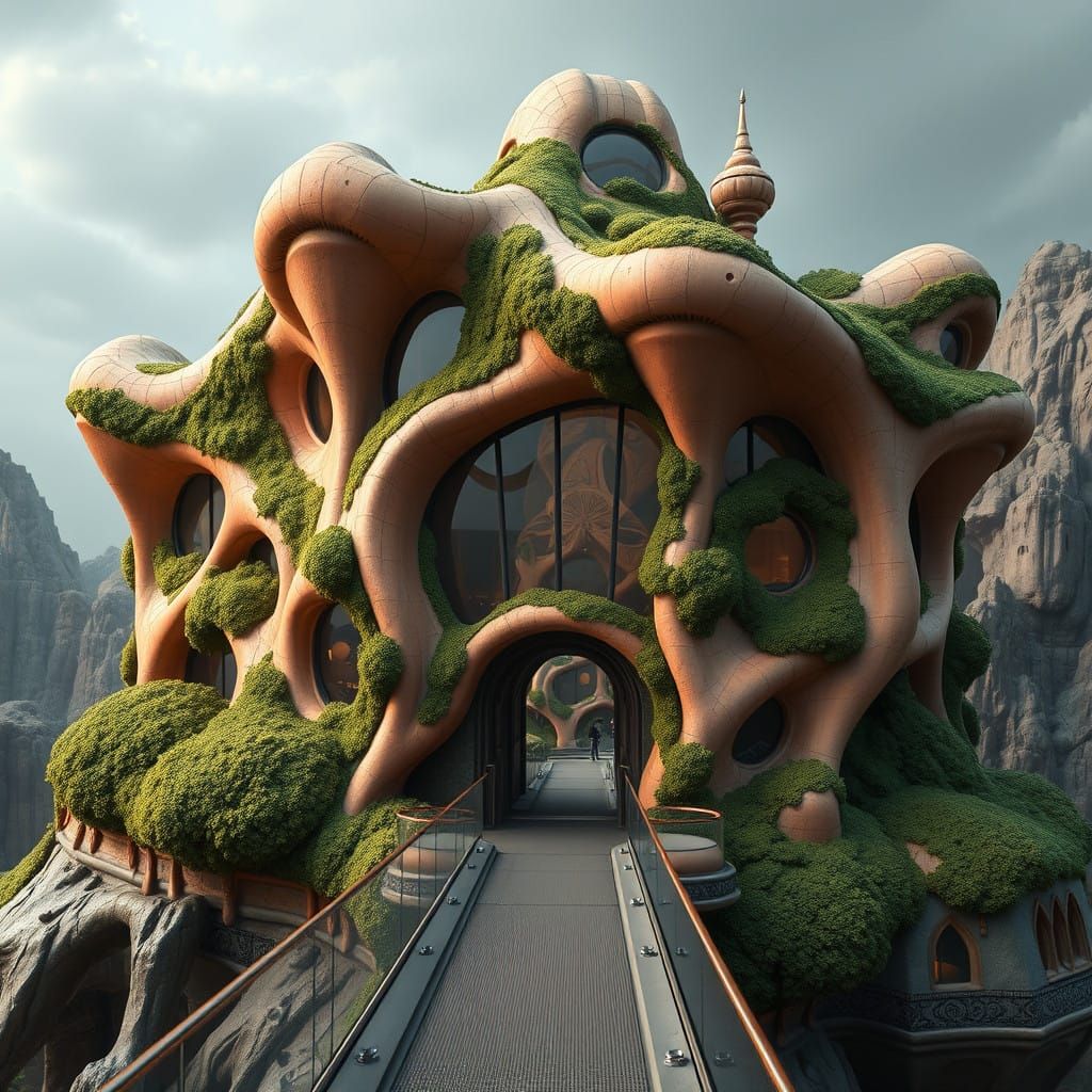 Surreal Futuristic House with Melting Windows and Verdant Ov...