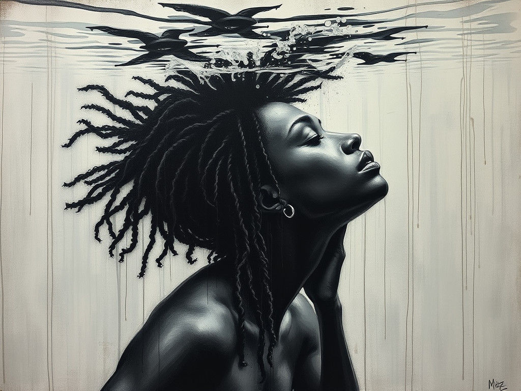 African American Figure Surfaces from Waters in Muted Colors