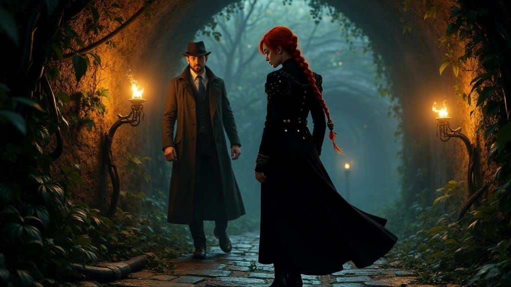 Steampunk Alchemist in Victorian Castle Tunnel