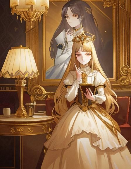 Renaissance Woman in Lavish White and Gold Dress