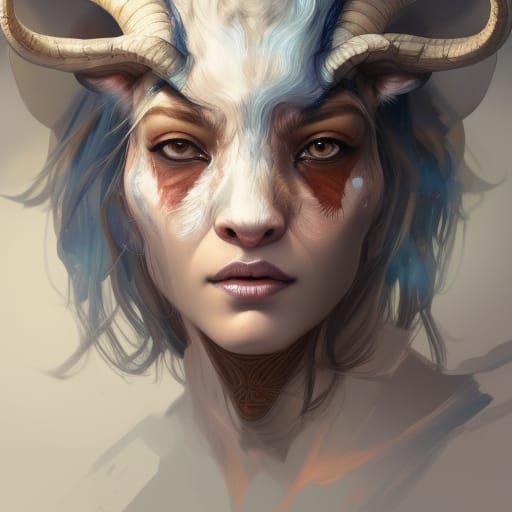 Cute Half-Goat Woman Portrait in Hyperdetailed Style