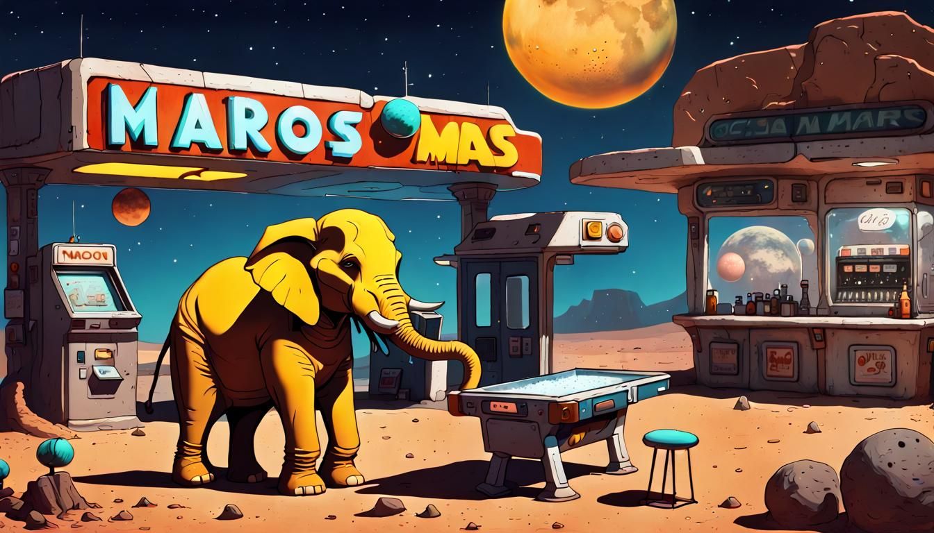 Deimos Settlement Overlook with Mars in Sky