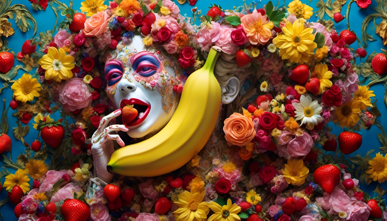 Banana Person Enjoys Strawberries: Hyperdetailed Maximalist ...