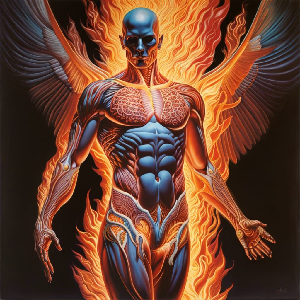 Anatomical Male Figure with Burning Light, as Fine Art