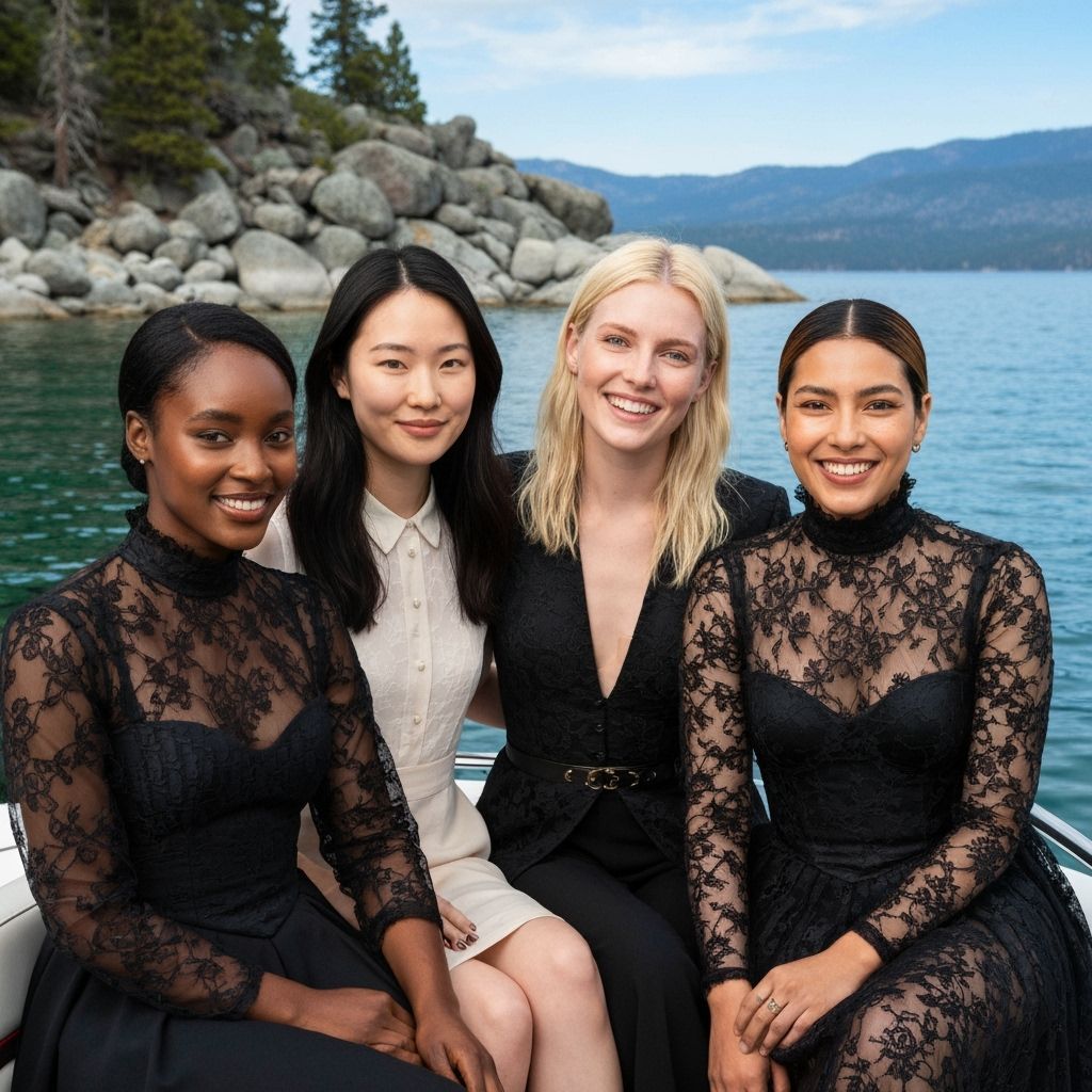 Diverse Women in Dior Gothic Attire on Lake Tahoe