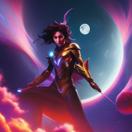 Girl Under Moon in Space Graffiti Art