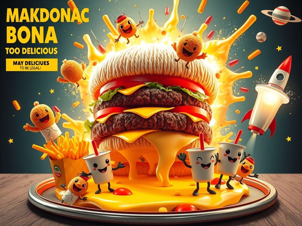 Absurd Fast Food Commercial Scene in Anime Art Style