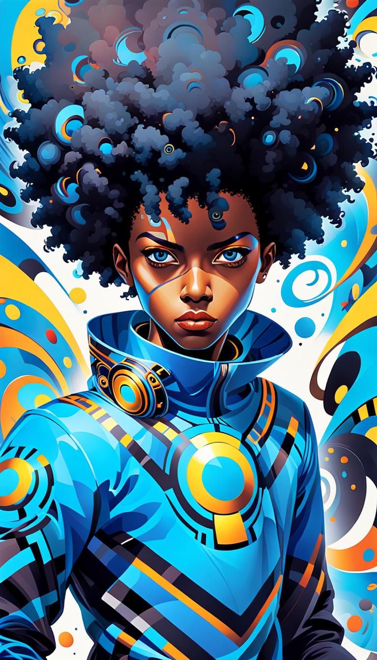 Vibrant Abstract Portrait in Afro-Futurist Style