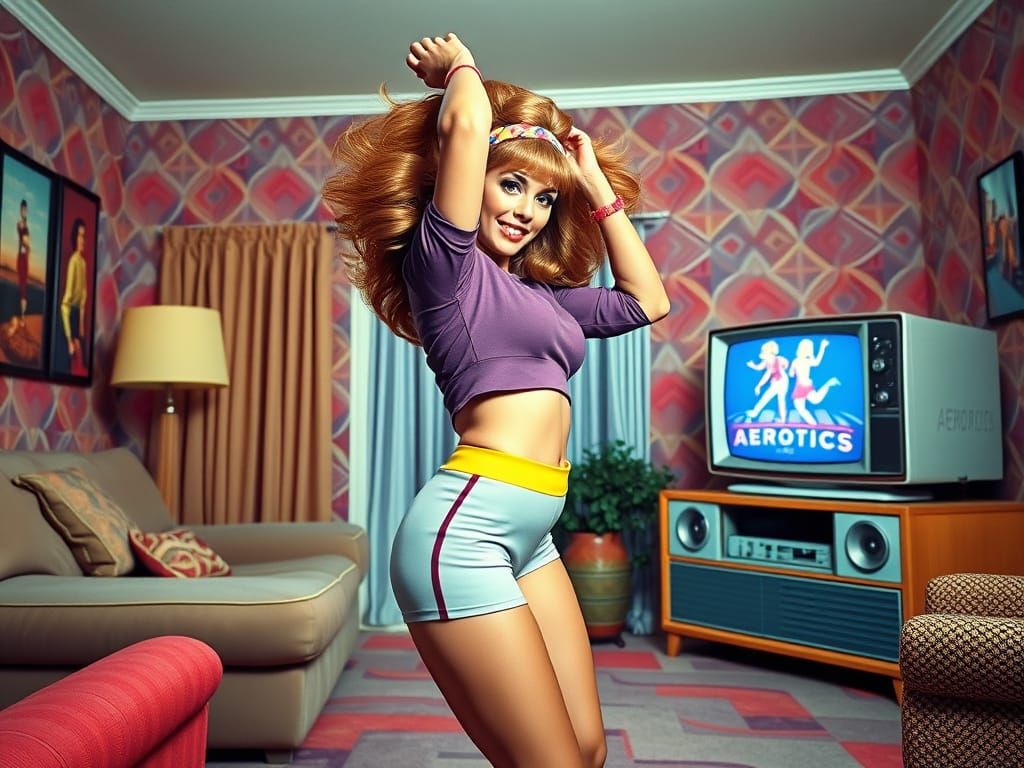 Vibrant 80s Pop Culture Goddess in Retro Futuristic Living R...