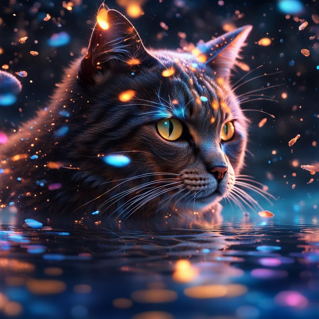 Galaxy Cat Sea Reflection Confetti Masterpiece