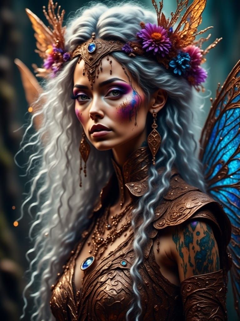Steampunk Fairy with Silver Hair in Dreamtime Setting