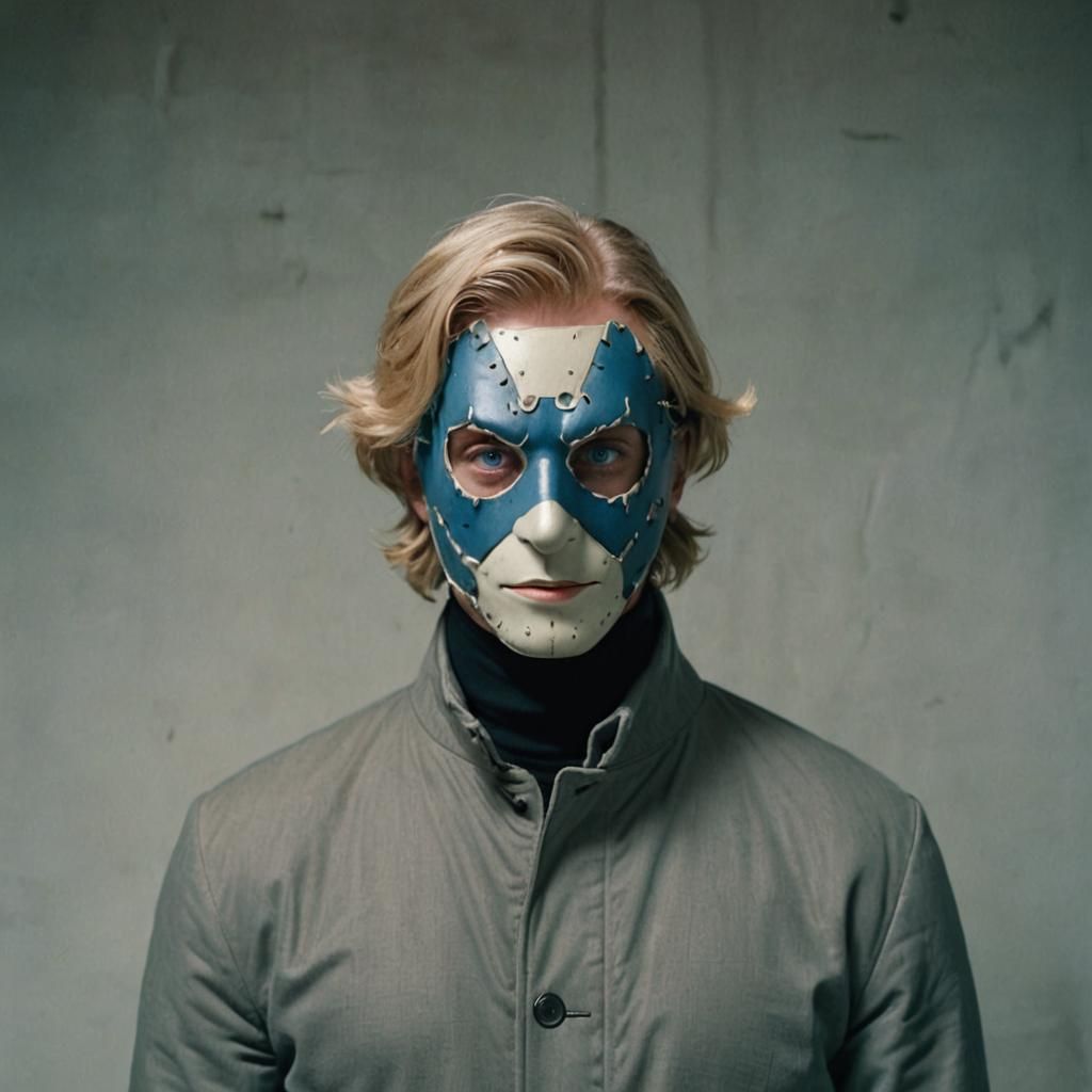 Dramatic Film Still of Man in 'Saw' Mask