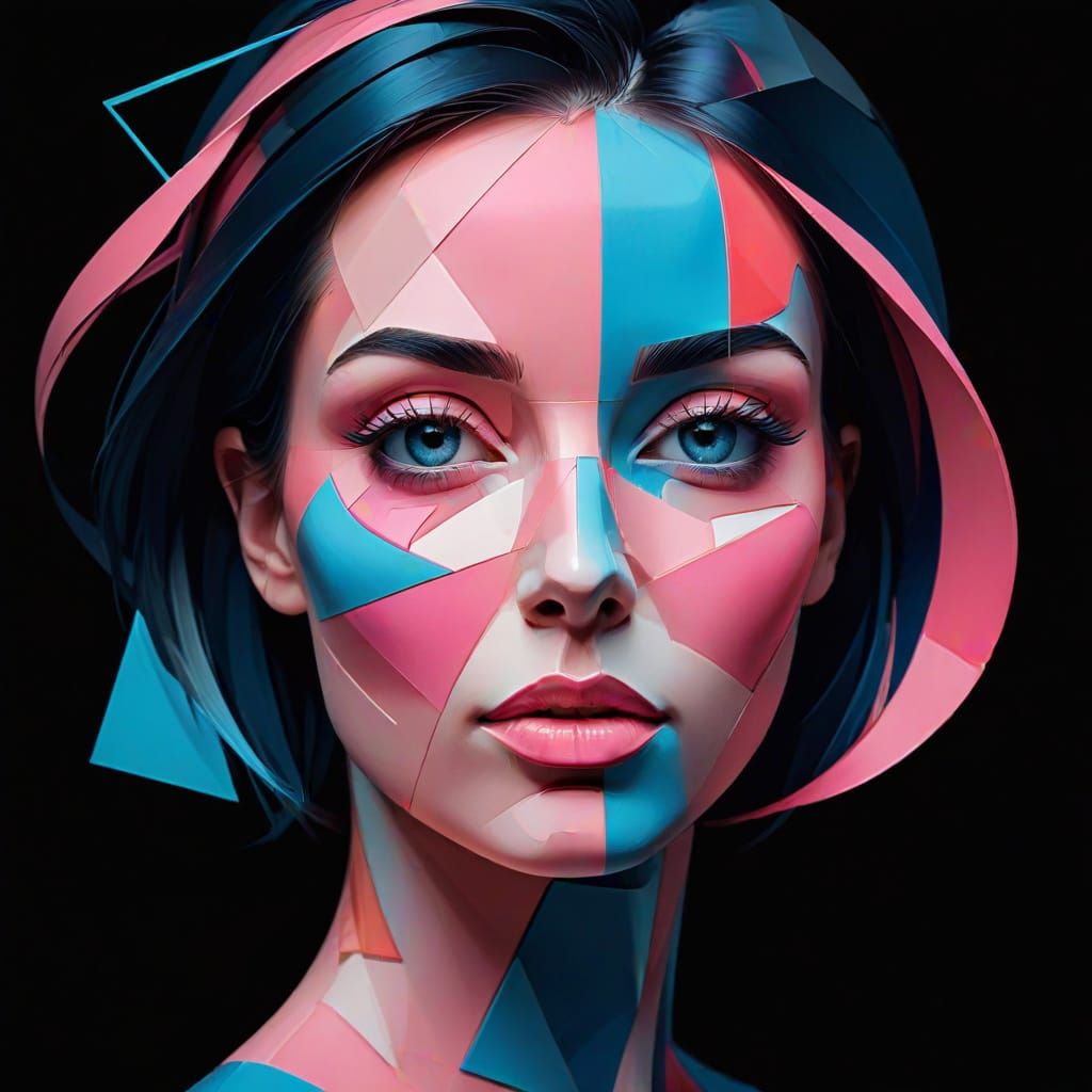Geometric Abstract Portrait in Cubist Style