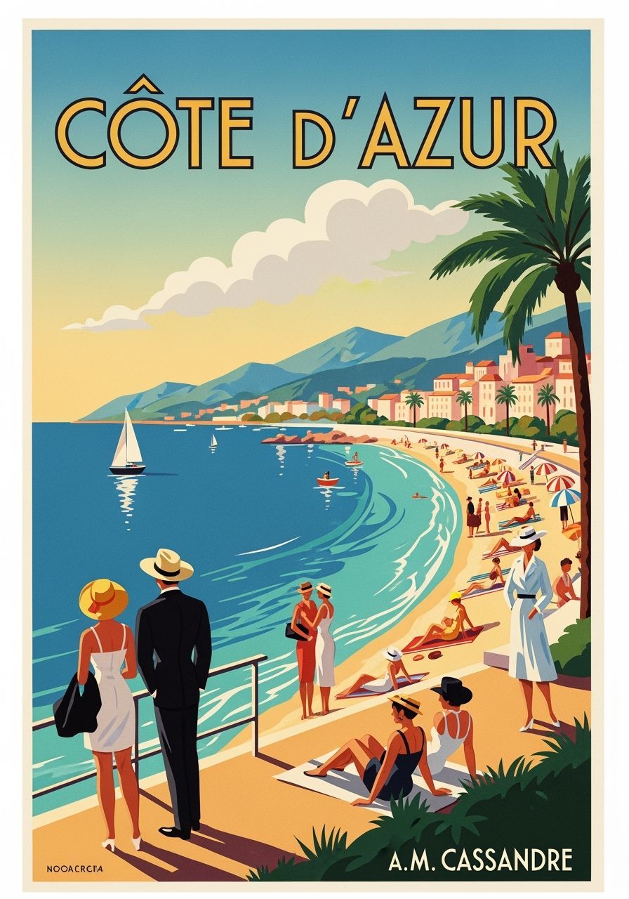 Vintage 1950s Côte d'Azur Poster: Seaside Leisure