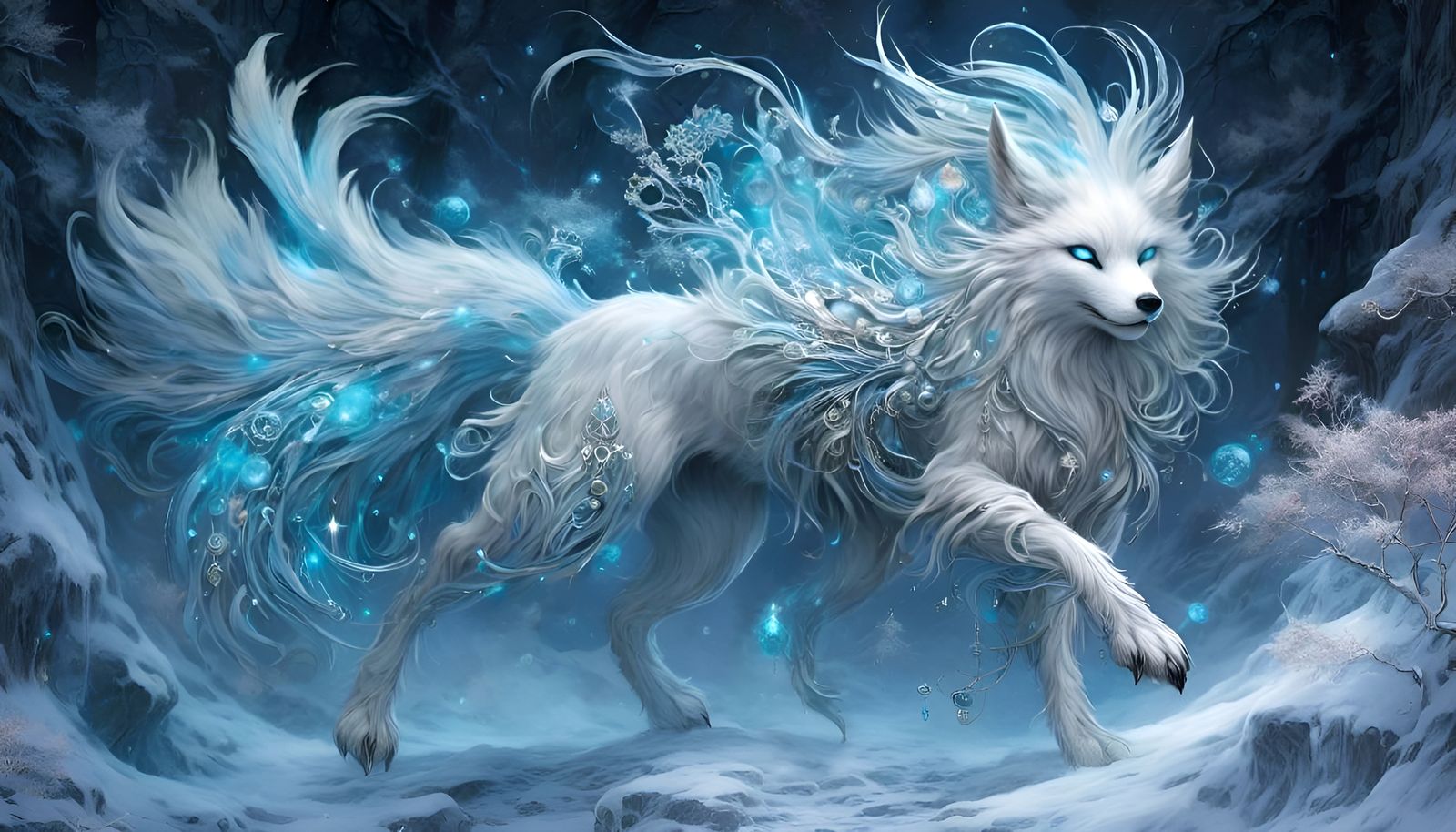 Translucent Crystal Fox in Winter Wonderland