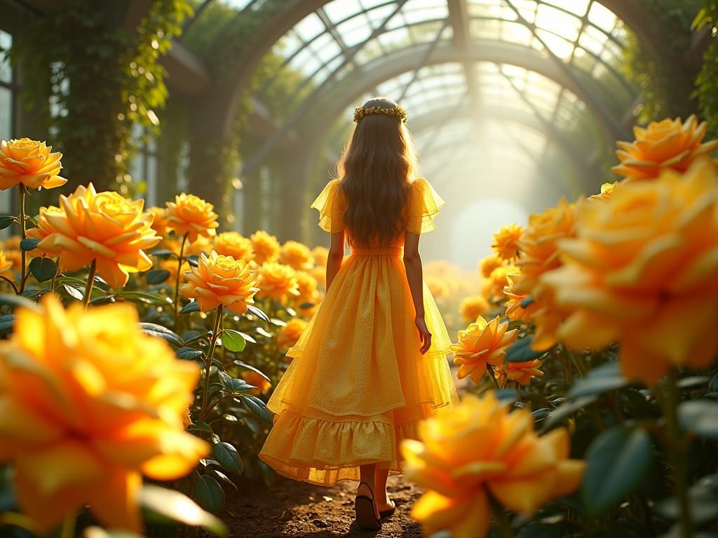 Ethereal Wonderland Masterpiece: Crystal Roses in a Lush Gre...