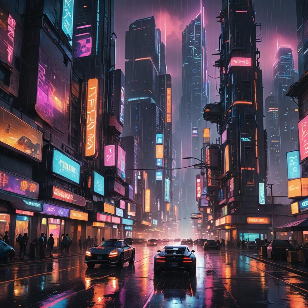 Futuristic Cyberpunk Cityscape with Neon Lights