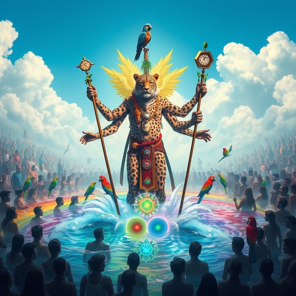 Leopard Shaman in Rainbow Flood Dreamscape