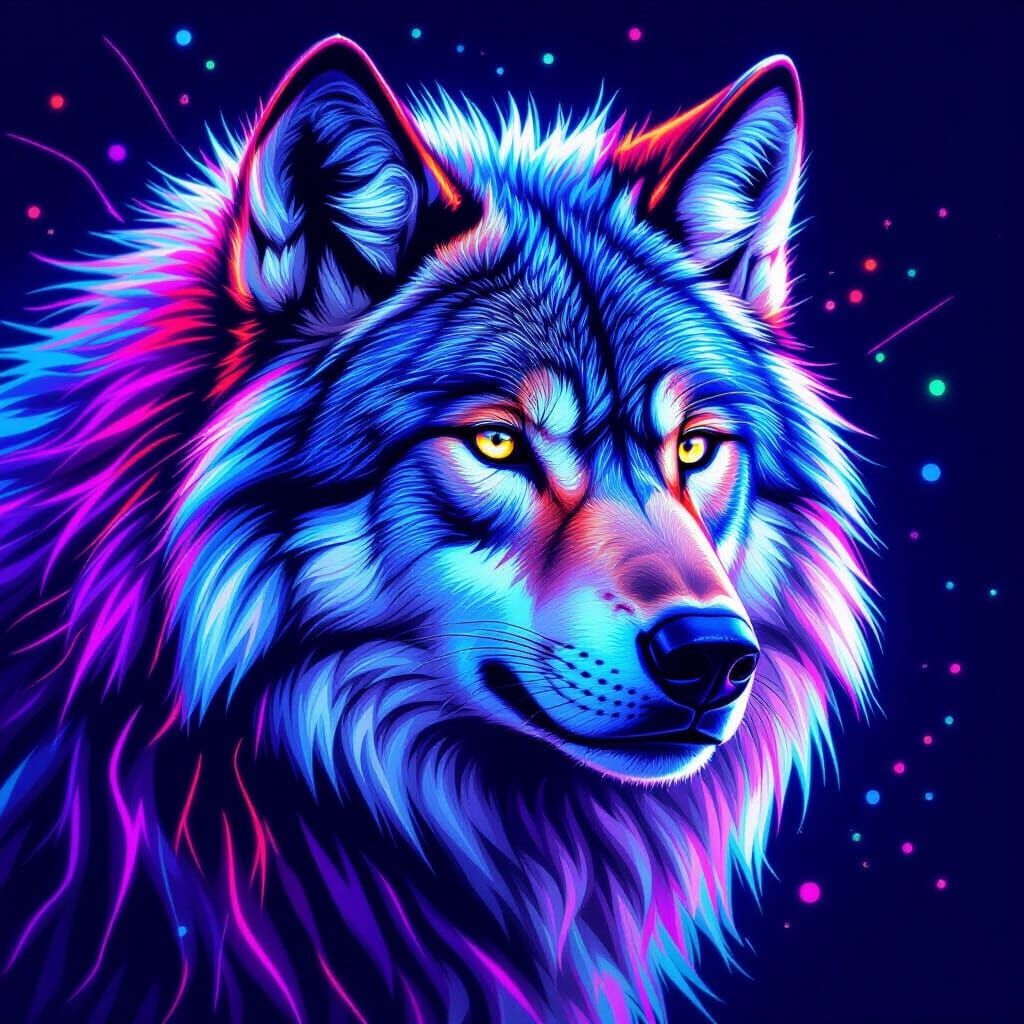 Futuristic Neon Wolf Portrait