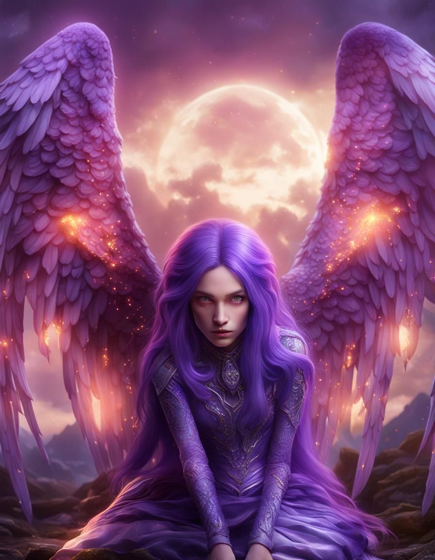 Beautiful Violet Angel with Super Nova, Hyperrealistic Art