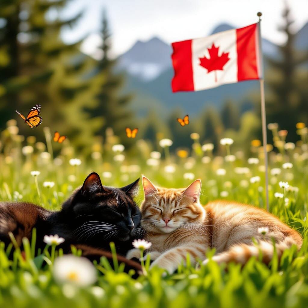 Cats Sleeping Peacefully in a Sunny Meadow