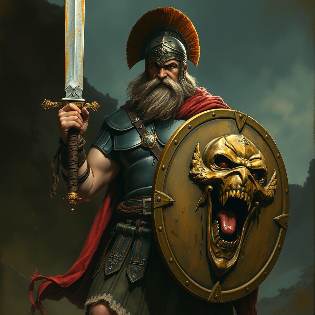 Ancient Greek Warrior in Dark Fantasy Style