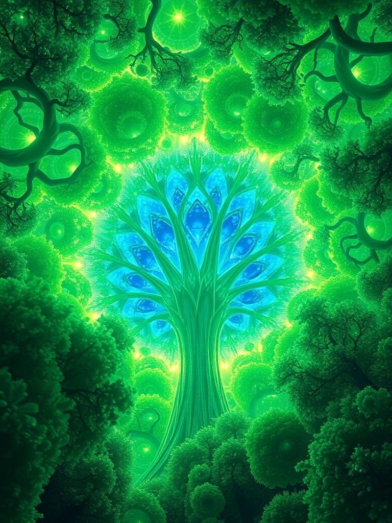 Emerald Crystal Trees in Radiant Aura