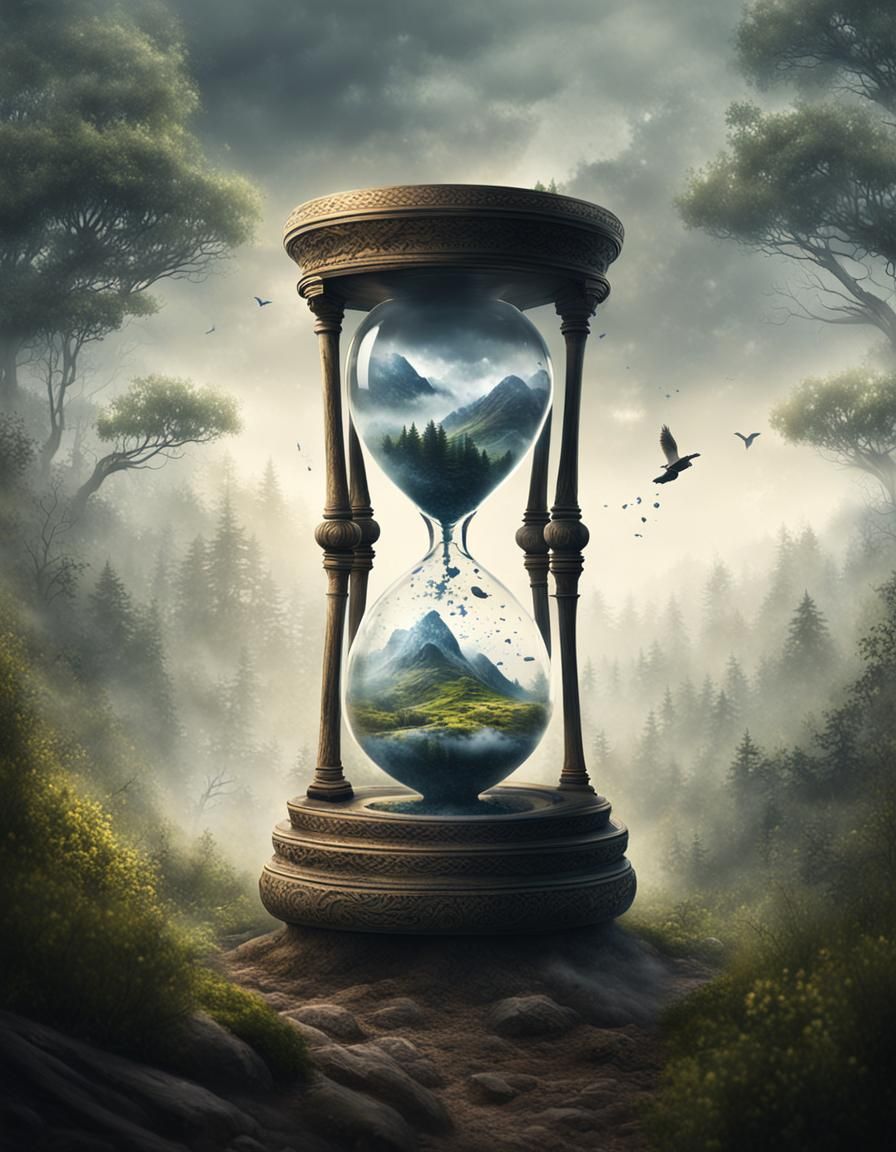 Intricate Hourglass of Nature: Photorealistic Cinematic View