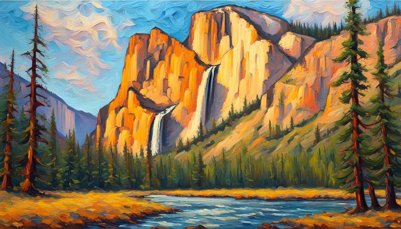 El Capitan in Yellowstone: Expressionist Oil Painting
