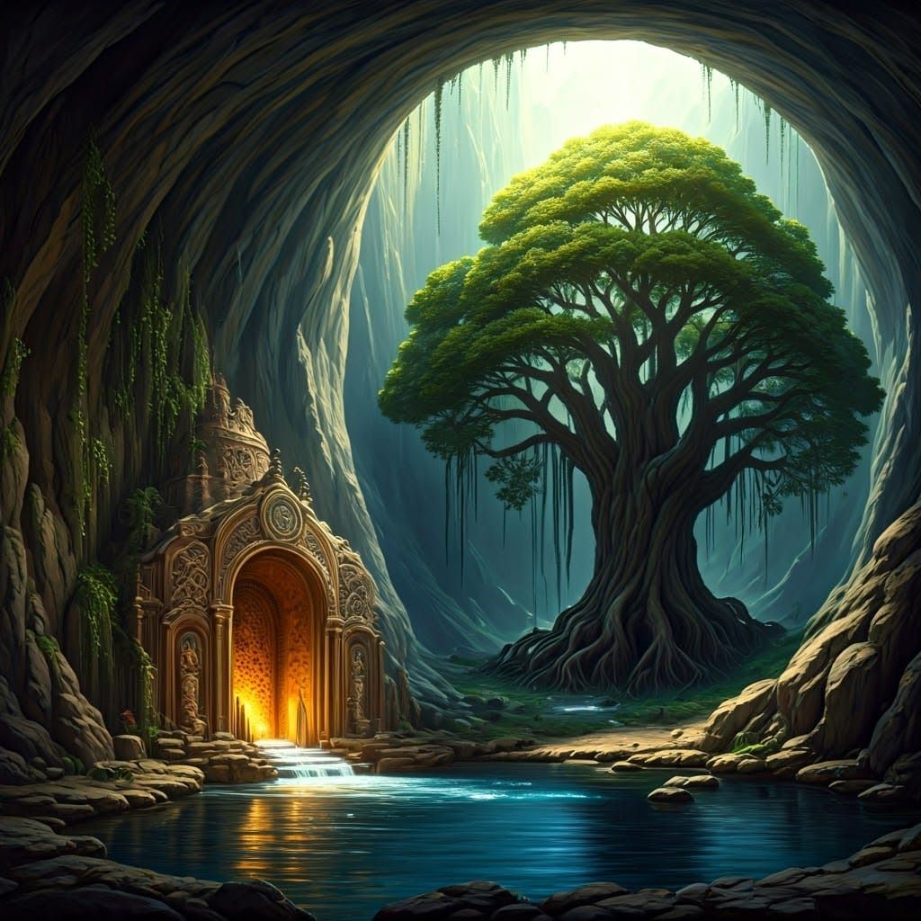 Mystical Cave with Carob Tree and Spring