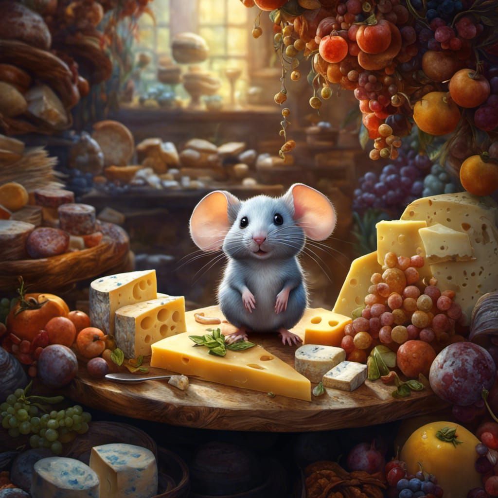 Chibi Mouse's Cheese Feast: Hyperdetailed Fantasy Art