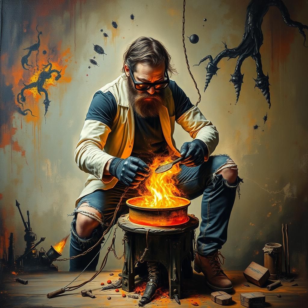 Alchemist's Surreal Transformation: Impasto Trompe L'oeil