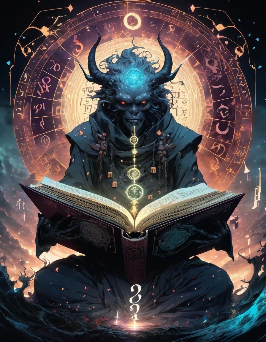 Monster Reading Magic Book in Anime Style