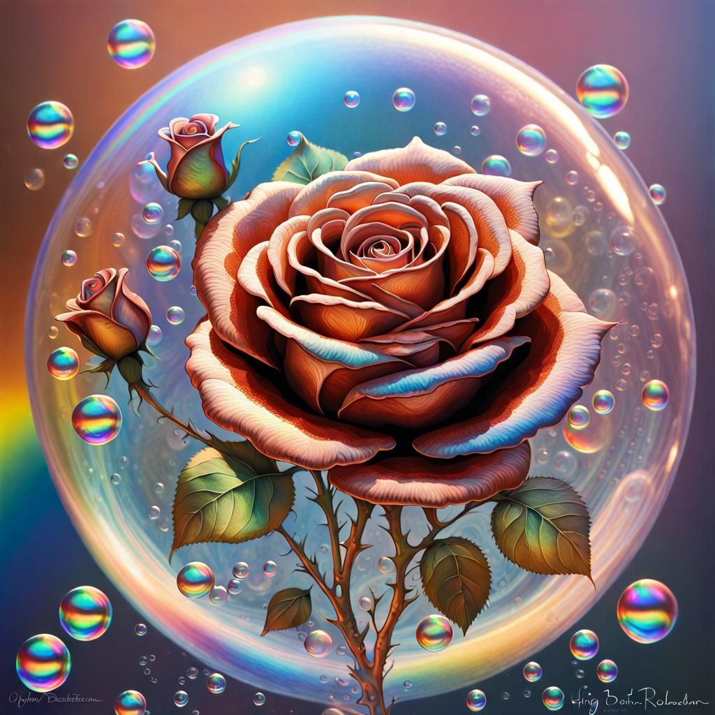 Copper Roses in Iridescent Bubbles: Concept Art