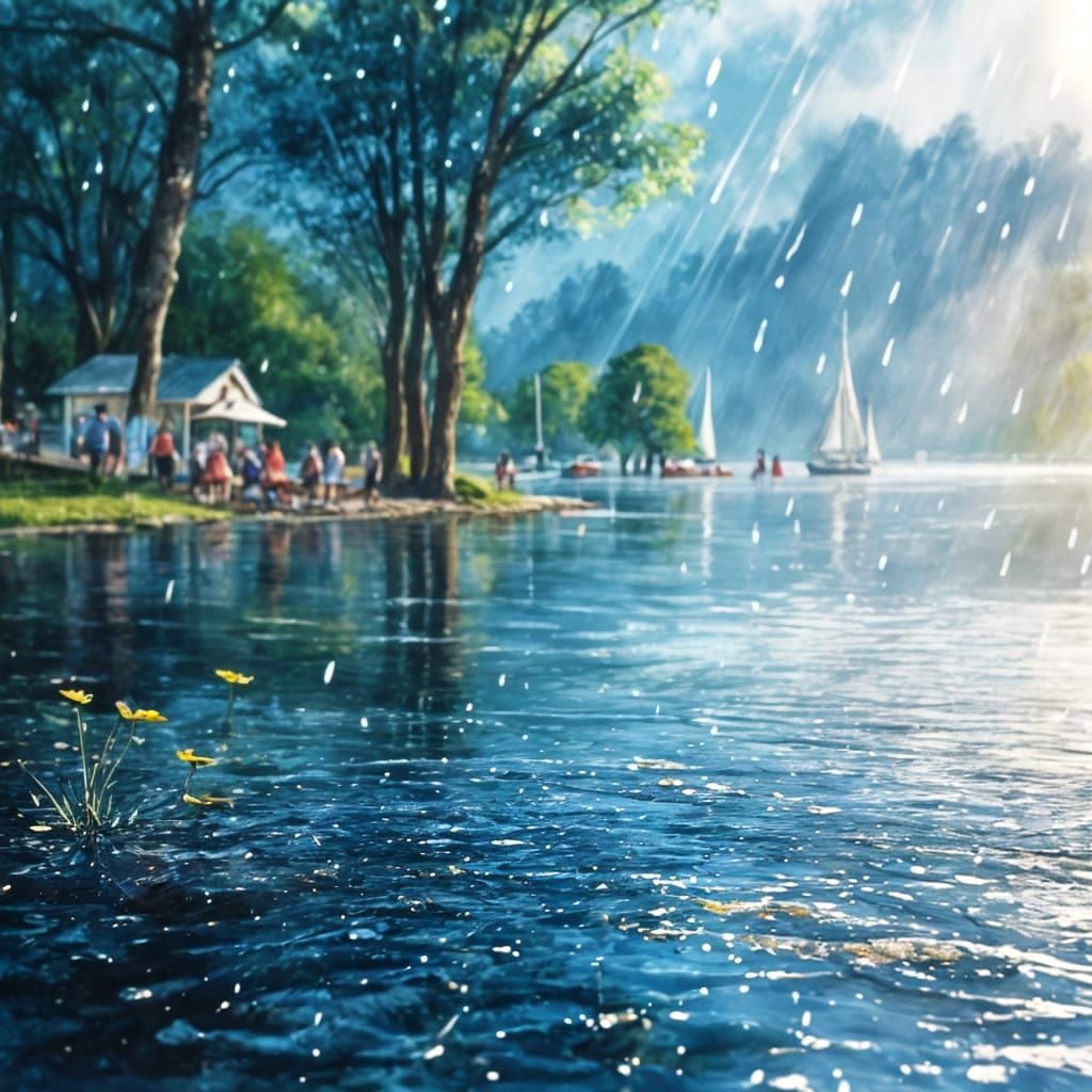 Rain Shower Ripples on a Summer Lakeside