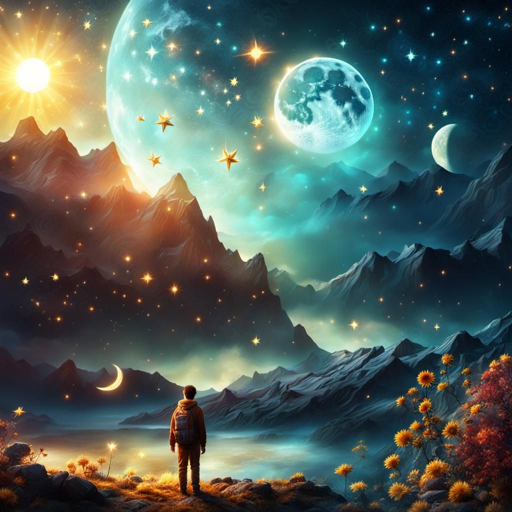 Sun, Moon, and Stars in Cinematic Style